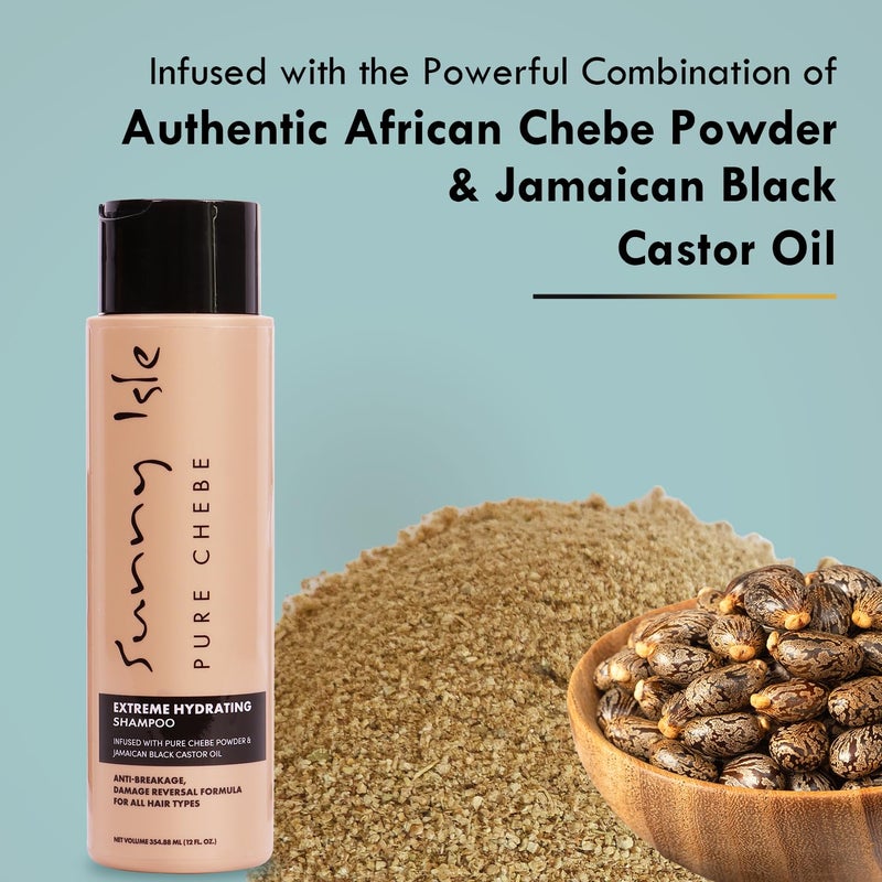Sunny Isle Pure Chebe Extreme Hydrating Shampoo 12oz | Anti-Breakage, Damage Reversal Formula | Infused with Pure Chebe Powder & Jamaican Black Castor Oil | All Hair Types - Image 4