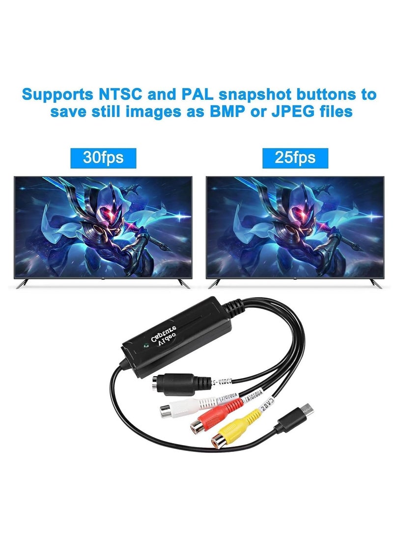 Captaintech - RCA AV to USB C Converter Video Capture Card Adapter 1 Channel AV NTSC PAL Video S Video/Composite to USB Converter Video Audio RCA for Mobile Phone/PC - Image 1
