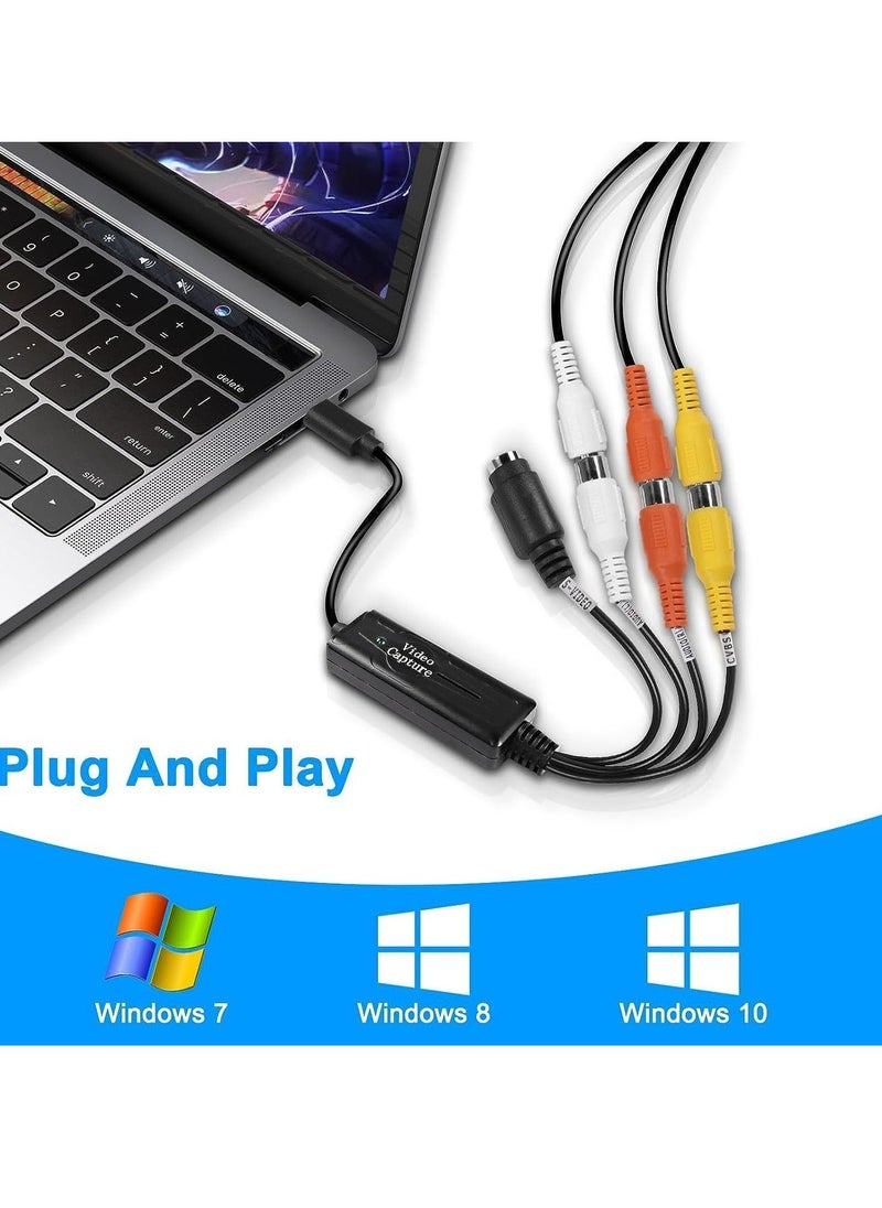 Captaintech - RCA AV to USB C Converter Video Capture Card Adapter 1 Channel AV NTSC PAL Video S Video/Composite to USB Converter Video Audio RCA for Mobile Phone/PC - Image 1