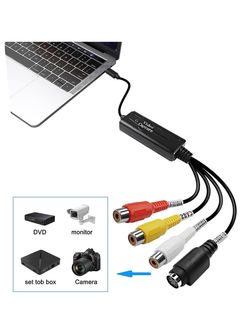 Captaintech - RCA AV to USB C Converter Video Capture Card Adapter 1 Channel AV NTSC PAL Video S Video/Composite to USB Converter Video Audio RCA for Mobile Phone/PC - Image 1