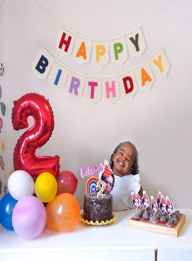 Jissoo Colorful Happy Birthday Banner - Rainbow Birthday Party Decorations,Bohemian Felt Happy Banner,Colorful Felt Garland Photo Backdrop,Boho Rainbow Party Wall Hanging Decorations - Image 5