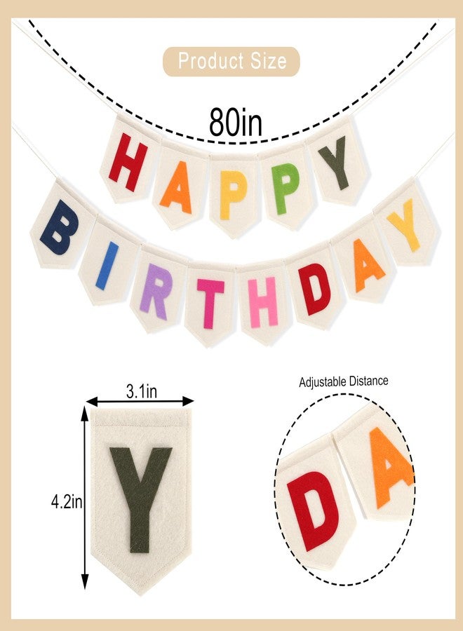 Jissoo Colorful Happy Birthday Banner - Rainbow Birthday Party Decorations,Bohemian Felt Happy Banner,Colorful Felt Garland Photo Backdrop,Boho Rainbow Party Wall Hanging Decorations - Image 2