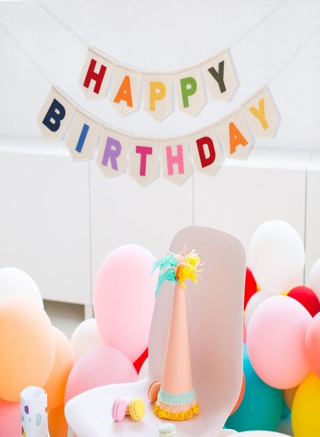 Jissoo Colorful Happy Birthday Banner - Rainbow Birthday Party Decorations,Bohemian Felt Happy Banner,Colorful Felt Garland Photo Backdrop,Boho Rainbow Party Wall Hanging Decorations - Image 3