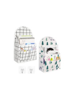 SYOSI Wall Hanging Organizer Bag, with Pockets Fabric Storage Bag Basket Caddy Waterproof Over the Door Pouch Closet Shelves with Hook for Kitchen, Bedroom, Bathroom, Dormitory (White Plaid+Deer)( 2 Pack)  - Image 1