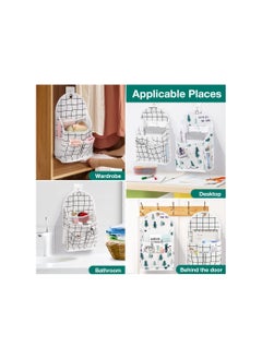 SYOSI Wall Hanging Organizer Bag, with Pockets Fabric Storage Bag Basket Caddy Waterproof Over the Door Pouch Closet Shelves with Hook for Kitchen, Bedroom, Bathroom, Dormitory (White Plaid+Deer)( 2 Pack)  - Image 2