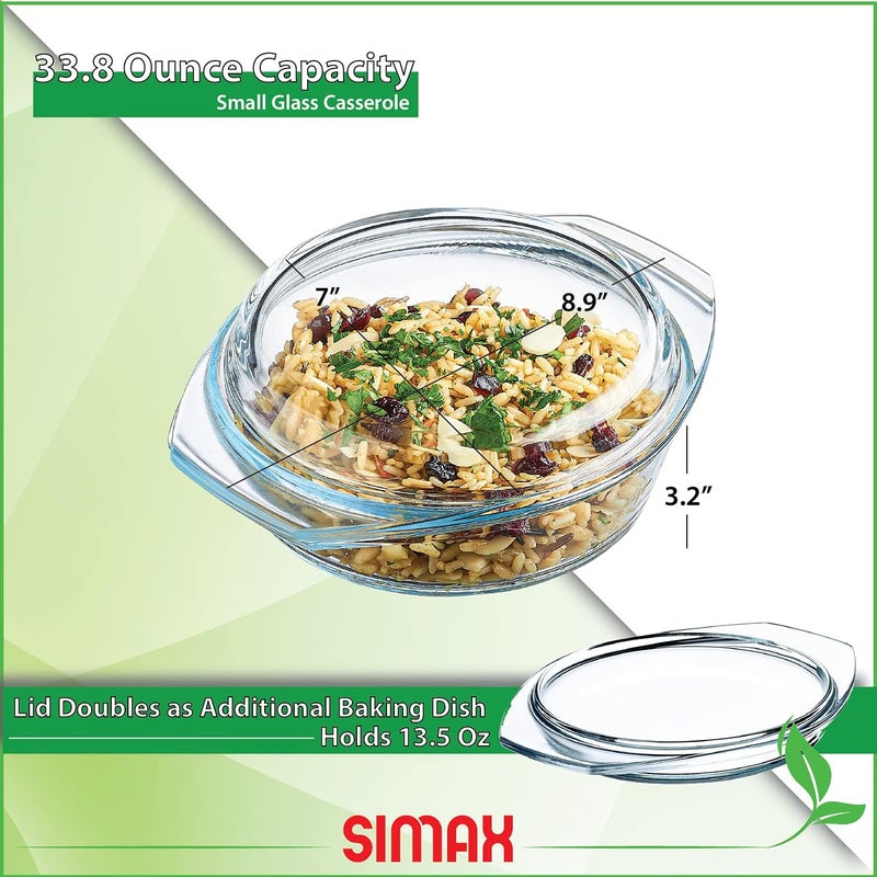 SIMAX Casserole Dish with Lid, 1 Quart Round Glass Casserole, Baking Dish, Oven, Microwave, Dishwasher Safe, Yellow, Borosilicate Glass, 946.35 cm - Image 5