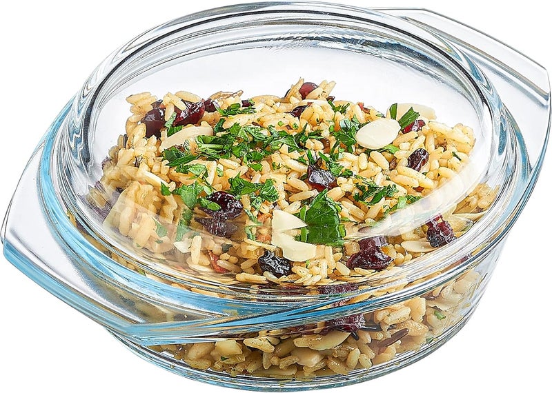 SIMAX Casserole Dish with Lid, 1 Quart Round Glass Casserole, Baking Dish, Oven, Microwave, Dishwasher Safe, Yellow, Borosilicate Glass, 946.35 cm - Image 1