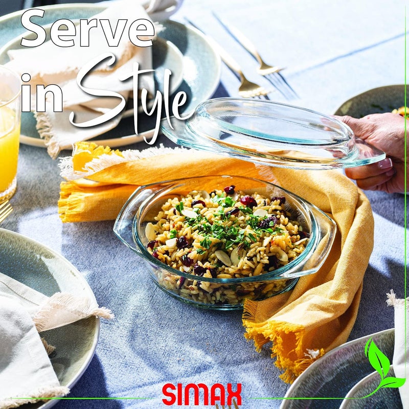 SIMAX Casserole Dish with Lid, 1 Quart Round Glass Casserole, Baking Dish, Oven, Microwave, Dishwasher Safe, Yellow, Borosilicate Glass, 946.35 cm - Image 2