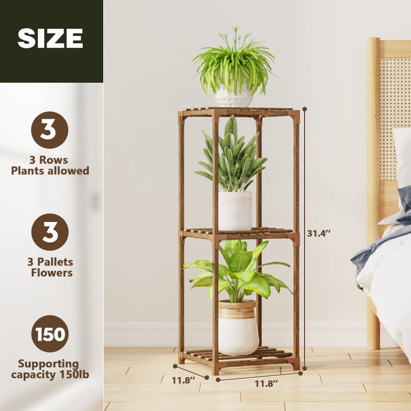 Bamworld Small Plant Stand Indoor 3 Tier Plant Shelf Outdoor Corner Plant Holder for Multiple Pots Single Plant Stand for Patio Balcony Garden - Image 5