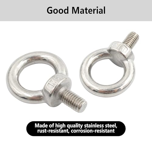 AUXBC 6PCS M8 Lifting Eye Bolt, Stainless Steel Male Thread Eye Bolts, Heavy Duty Screw Ring Shaped Eye Bolt - Image 3