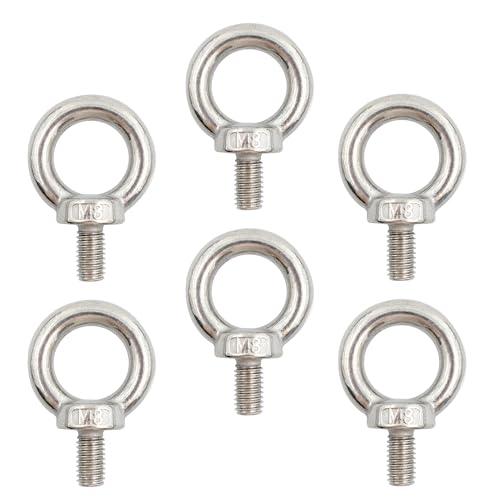 AUXBC 6PCS M8 Lifting Eye Bolt, Stainless Steel Male Thread Eye Bolts, Heavy Duty Screw Ring Shaped Eye Bolt - Image 1