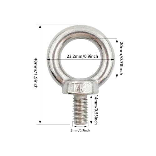 AUXBC 6PCS M8 Lifting Eye Bolt, Stainless Steel Male Thread Eye Bolts, Heavy Duty Screw Ring Shaped Eye Bolt - Image 2