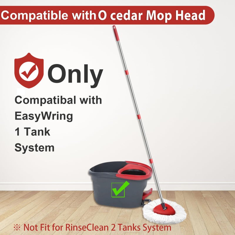 Hibaby 2 Spin Mop Head Replacement, 1 Base, 1 Mop Handle (30-58in) Combo Mops Set Compatible with OCedar EasyWring RinseClean Microfiber Mops (White (1-Tank System)) - Image 2