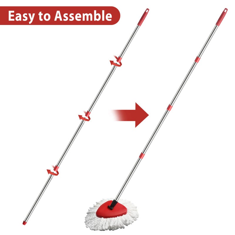 Hibaby 2 Spin Mop Head Replacement, 1 Base, 1 Mop Handle (30-58in) Combo Mops Set Compatible with OCedar EasyWring RinseClean Microfiber Mops (White (1-Tank System)) - Image 3