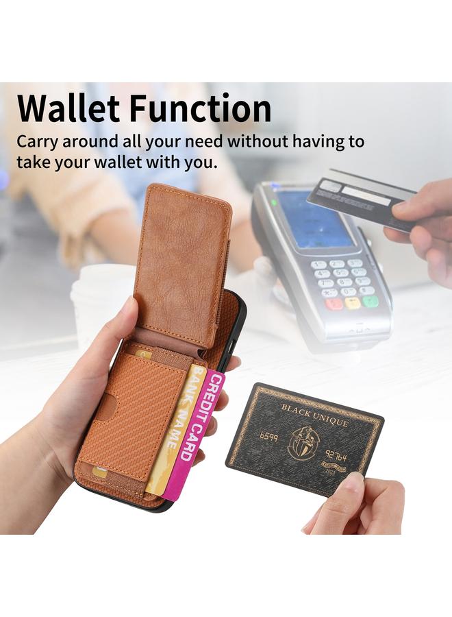 Zaboon Case For iPhone 11 Carbon Fiber Vertical Flip Wallet Stand Phone Case - Image 4