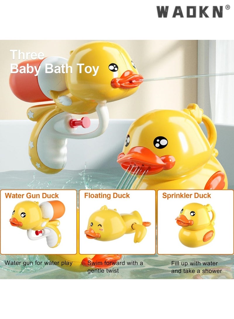 WAOKN Toddler Bath Toys Set - Safety Bath Duckies, 3PCS Cute Duck Baby Bathtub Toys Including Water Gun, Shower Sprinkler, and Floating Wind-up Toy, Perfect for Preschool Toddlers and Pool Fun  - Image 5