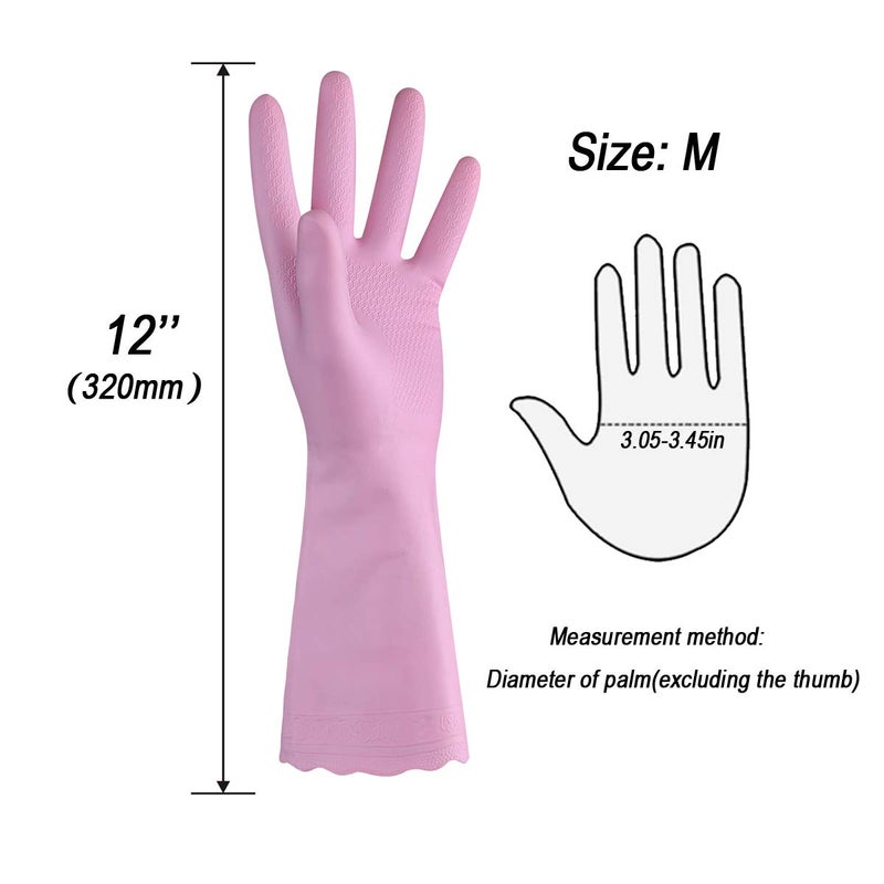 HSL Cleaning Dishwashing Gloves - Household Kitchen Soft Cotton Flock Lining - 2 Pairs Reusable Waterproof Rubber (2 Colors, Medium) - Image 2