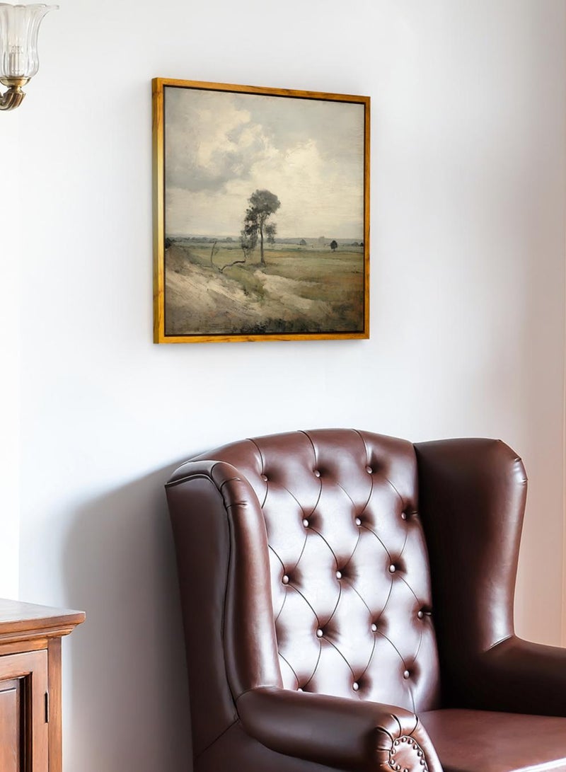 لوحة كانفاس على إطار خشبي بإطار خارجي باللون الخشبي وتصميم منظر كلاسيكي لحقل هادئ - Image 2