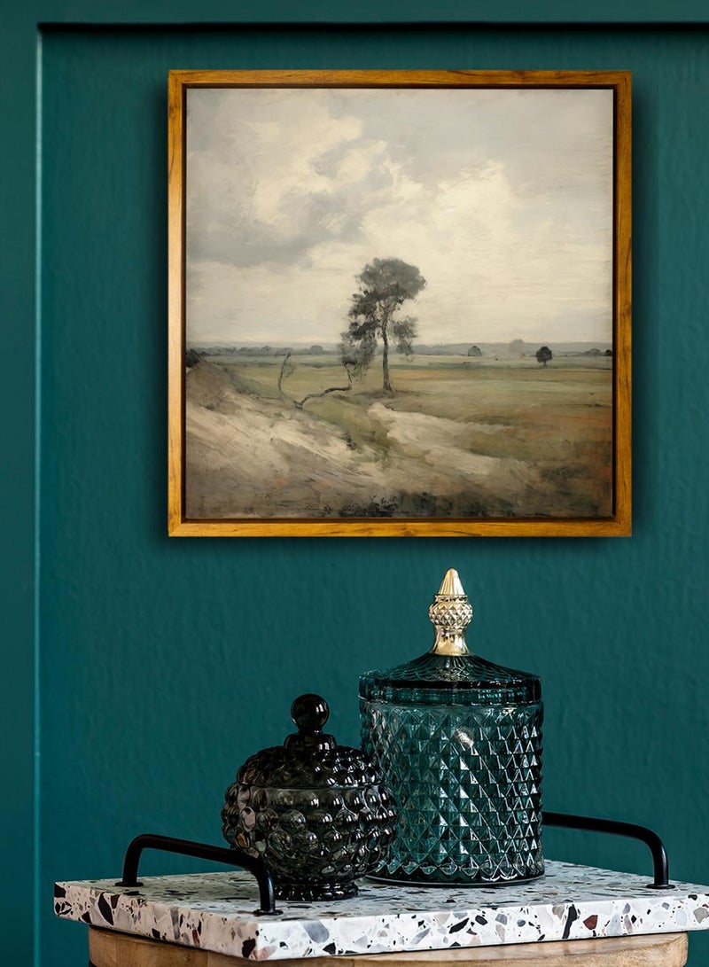 لوحة كانفاس على إطار خشبي بإطار خارجي باللون الخشبي وتصميم منظر كلاسيكي لحقل هادئ - Image 4