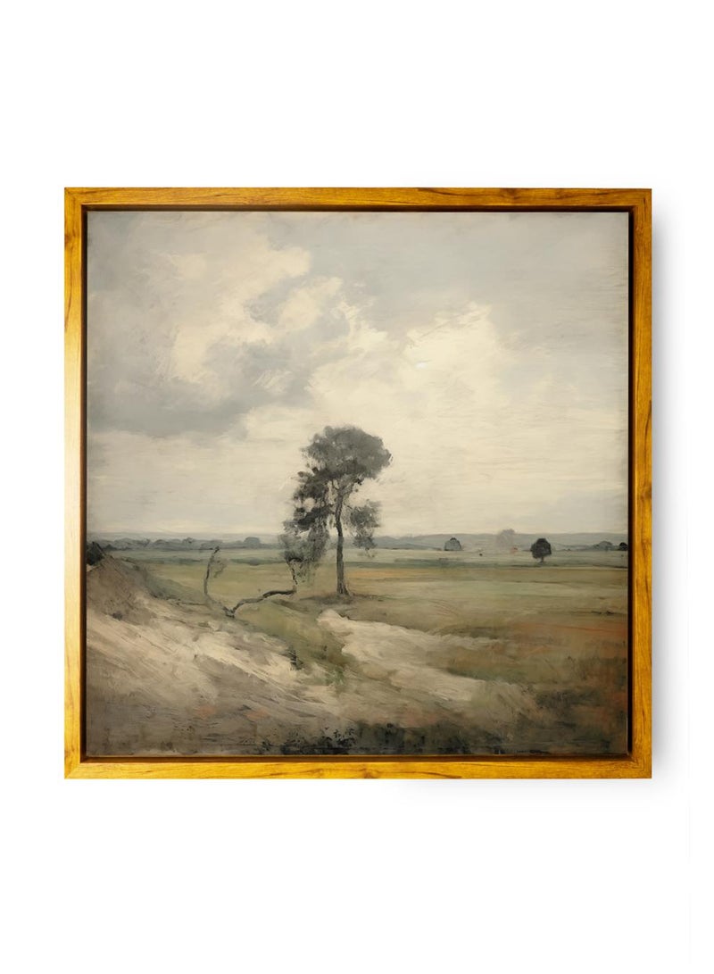لوحة كانفاس على إطار خشبي بإطار خارجي باللون الخشبي وتصميم منظر كلاسيكي لحقل هادئ - Image 5