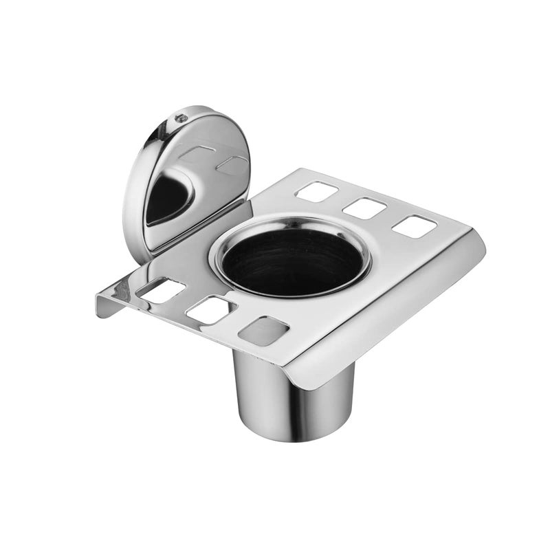 SPAZIO حامل فرشاة الأسنان من سبازيو من الفولاذ المقاوم للصدأ، مثبت على الحائط، شكل مربع، تشطيب كروم، حامل أكواب للحمام وغسل الأحواض (عبوة من 1) - Image 1