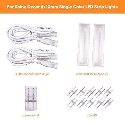 Shine Decor Connecting Parts Kit of 2 Connection Wire Cables & 1 Connector with Pin 6x10mm Single Color Proselect LED Strip Lights - Image 2
