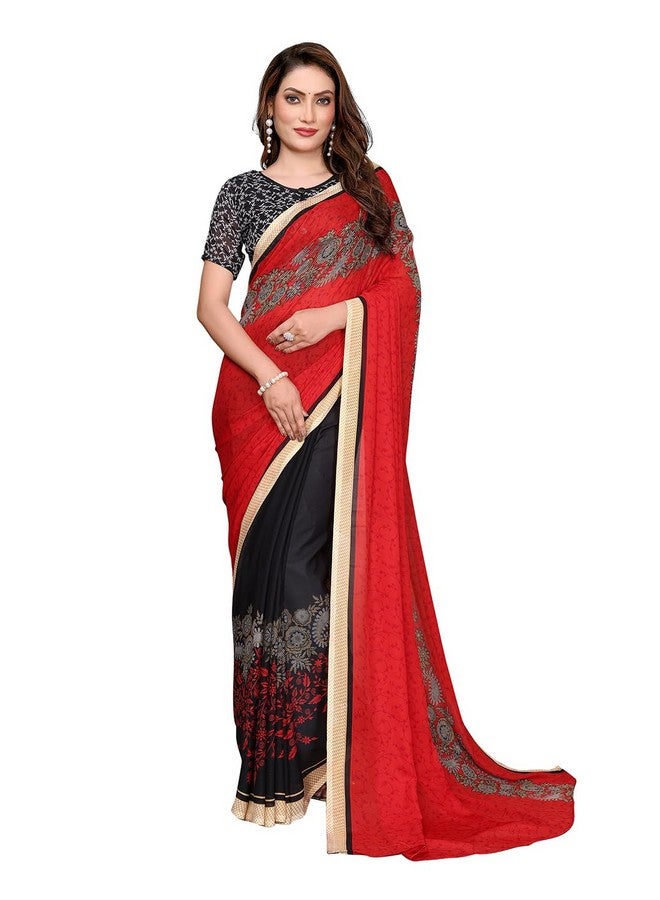 Anand ANAND SAREES Women's Regular Fit Printed, Floral Print Georgette Saree with Matching Blouse Piece | Fancy Saree for Parties, Weddings, Casual Outings, Festivals (Red)(MD_RS_1190_3)  - Image 1