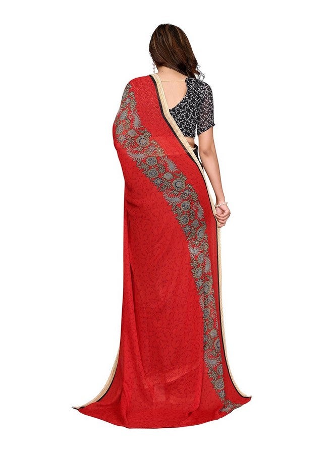Anand ANAND SAREES Women's Regular Fit Printed, Floral Print Georgette Saree with Matching Blouse Piece | Fancy Saree for Parties, Weddings, Casual Outings, Festivals (Red)(MD_RS_1190_3)  - Image 4