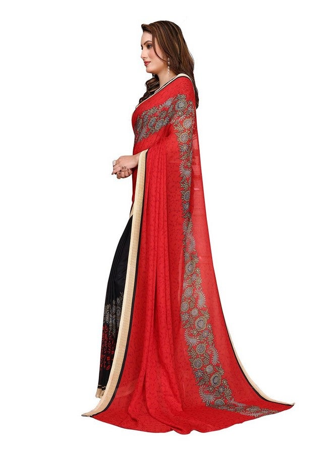 Anand ANAND SAREES Women's Regular Fit Printed, Floral Print Georgette Saree with Matching Blouse Piece | Fancy Saree for Parties, Weddings, Casual Outings, Festivals (Red)(MD_RS_1190_3)  - Image 2