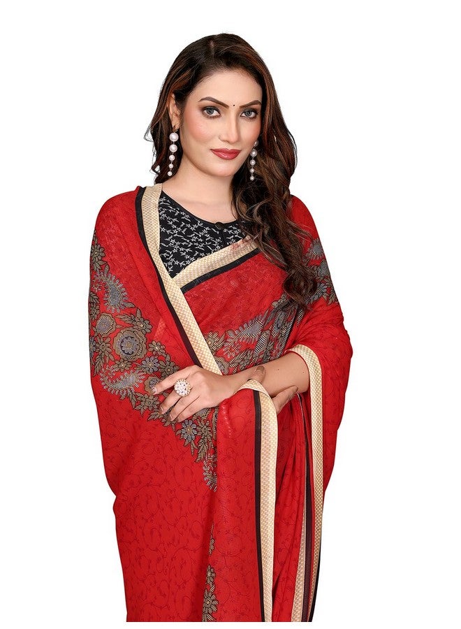 Anand ANAND SAREES Women's Regular Fit Printed, Floral Print Georgette Saree with Matching Blouse Piece | Fancy Saree for Parties, Weddings, Casual Outings, Festivals (Red)(MD_RS_1190_3)  - Image 5