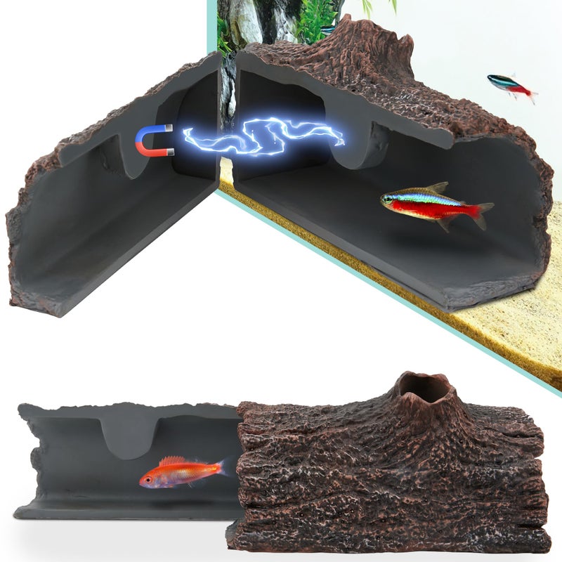 Esdallina Upgraded Magnetic Detachable Aquarium Hideaway Hollow Tree Cave to Check Your Aquatic Pets to Breed, Play and Rest Safe and Non-Toxic Resin Fish Tank Viewing Hideout Ornaments - Image 1
