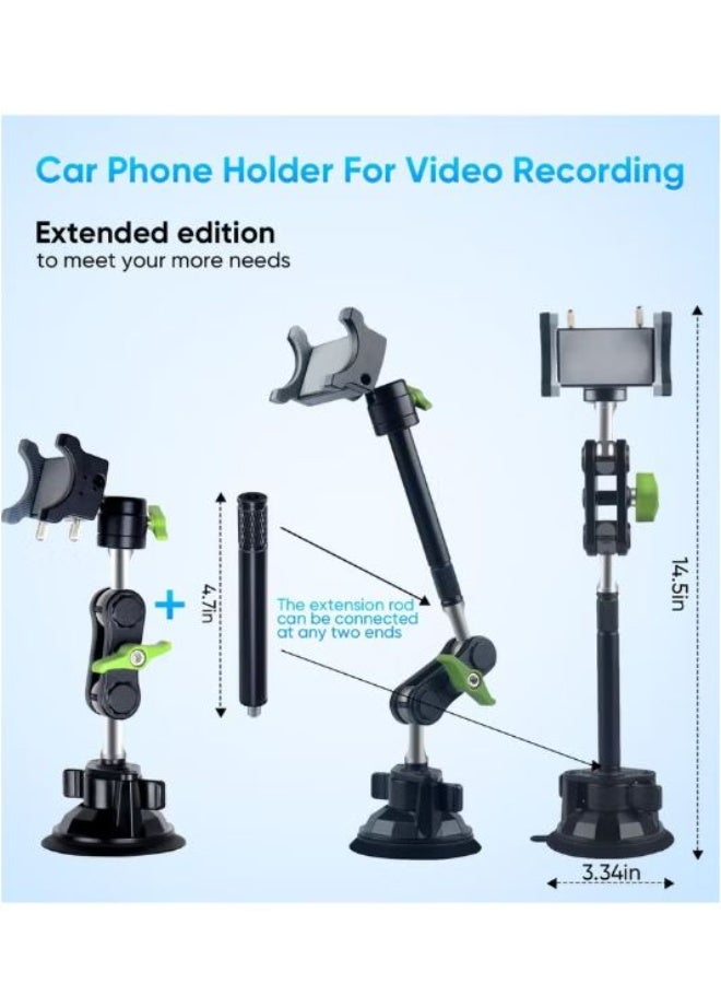 RYN Universal Car Phone Mount with Magic Arm Suction Holder for Windshield & Dashboard - 360° Rotation for Video Recording & GPS - Image 5