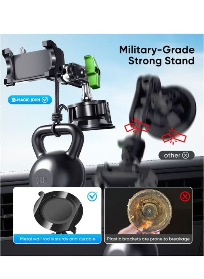 RYN Universal Car Phone Mount with Magic Arm Suction Holder for Windshield & Dashboard - 360° Rotation for Video Recording & GPS - Image 3
