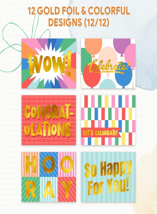 Decorably 24 Pack Gold-Foiled 6x4in Fun Blank Congratulations Card Set with Envelopes & Stickers, 12 Colorful Designs for Graduations, Appreciation for Coworkers, Compliment, Recognition - Image 5