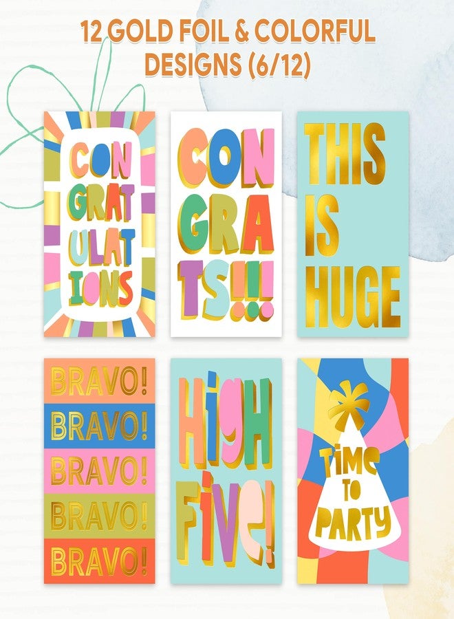 Decorably 24 Pack Gold-Foiled 6x4in Fun Blank Congratulations Card Set with Envelopes & Stickers, 12 Colorful Designs for Graduations, Appreciation for Coworkers, Compliment, Recognition - Image 4