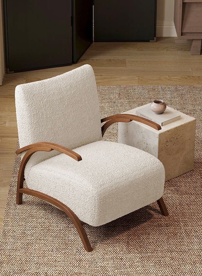 سي آند سي هوم كرسي استرخاء أنيق مستوحى من منتصف القرن الحديث بإطار خشبي منحني من خشب الجوز، وتنجيد فاخر من قماش البوكليه، ومساند ذراع منحوتة، وتصميم منخفض الارتفاع لراحة غرفة المعيشة المريحة وأسلوب داخلي راقٍ 58 × 81 × 78 سم. - Image 2