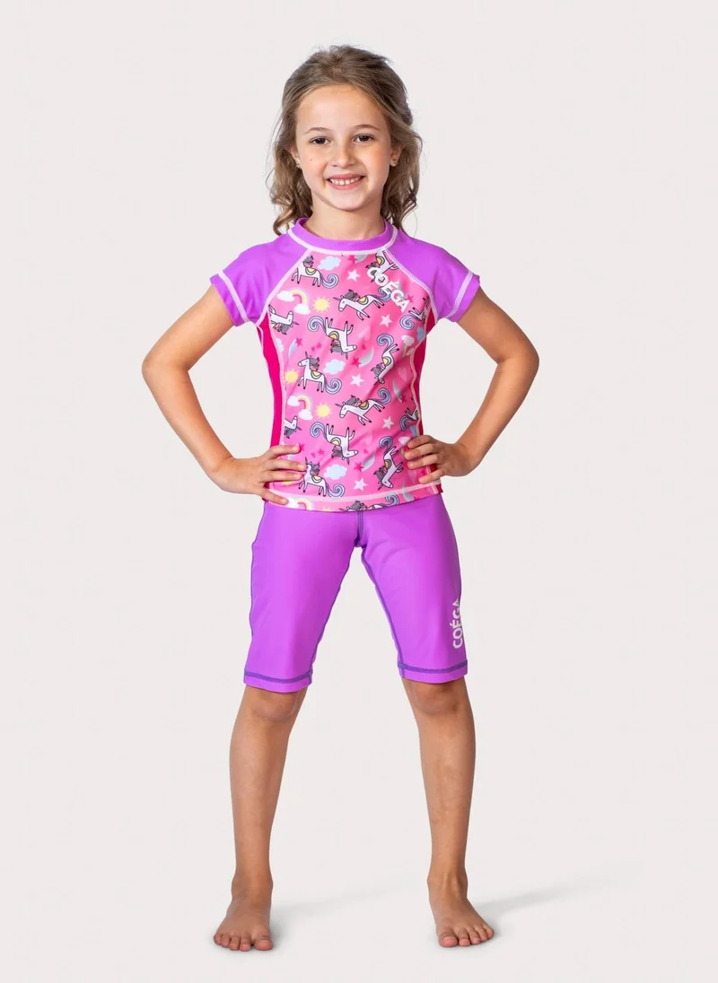COEGA SUNWEAR COEGA Girls Kids Rashguard Cap Sleeve - Purple Rainbow Unicorns