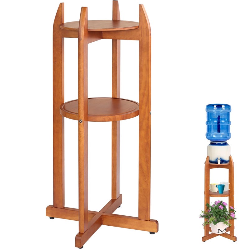 Natural Solid Wood Water Dispenser Stand 328Hight112Wide Ceramic Water Dispenser Floor Stand 5 Gallon Water Jug Stand with 2 Round Shelfs Included for 15 Gallon Water BottlesCrocksWater Jug