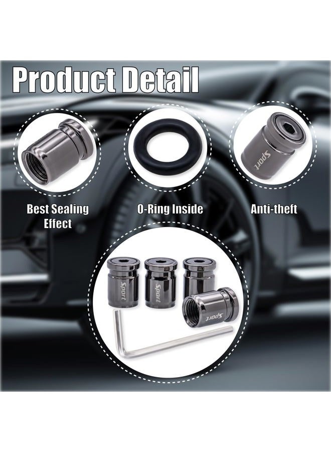 MEAJOO 4 PCS Anti Theft Car Tire Valve Stem Caps, Stainless Steel Universal Tire Valve Caps with O Ring Rubber Seal Fit for Cars, Trucks, Motorcycles, Bicycles (Gun Black) - Image 3