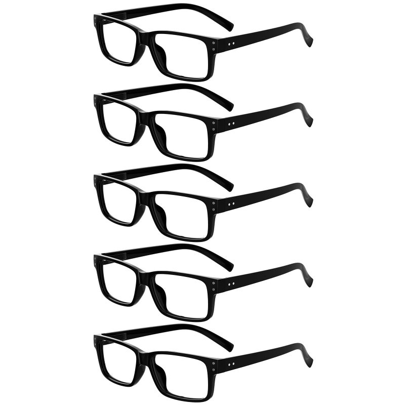 Eyekepper Vintage Reading Glasses for Men 5 Pack Spring Hinges Classic Readers Black Frame 250