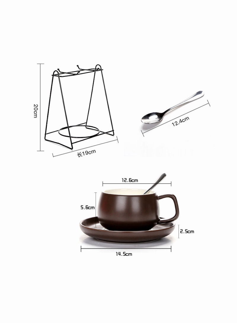 طقم أكواب قهوة سيراميك مكون من 12 قطعة يحتوي على حامل قهوة، تصميم بسيط بلون موحد مع 4 ملاعق ستانلس ستيل/4 أكواب/4 صحون - Image 4