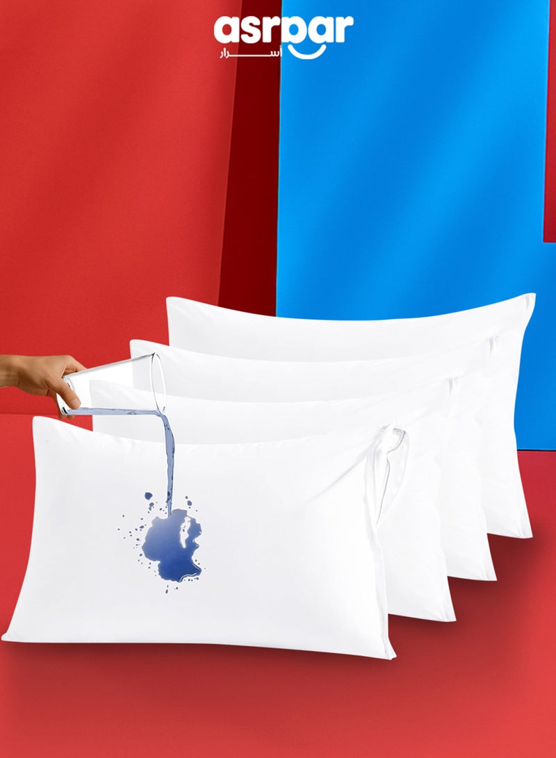 أسرار واقي وسادة ممتاز مقاوم للماء - غطاء وسادة بسحاب، أغطية ناعمة ومريحة مقاومة لحشرات السرير، آمن ضد الحساسية ويحمي من الأوساخ والفتات، حماية سائلة هادئة غير مزعجة بنسبة 100%، أبيض 90 × 50 سم - 4 غطاء وسادة - Image 1