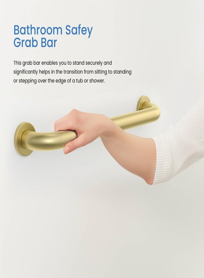 KIBI 12 Inch Stainless Steel Bathroom Safety Grab Bar | Curved Shaped Grab Bar for Bathtubs and Showers, Shower Safety Grab Bars for Seniors, Wall Mounted Anti-Slip Support (Brushed Gold, KGB1012) - Image 5