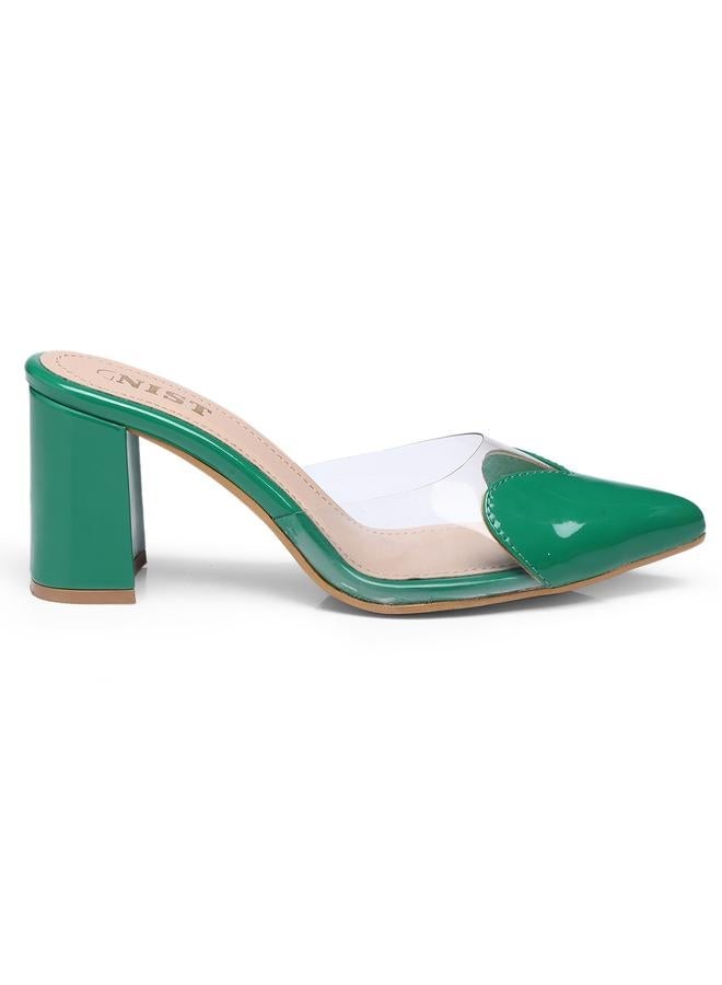 GNIST Plain Pointed Toe Block Heel Mules - Image 1