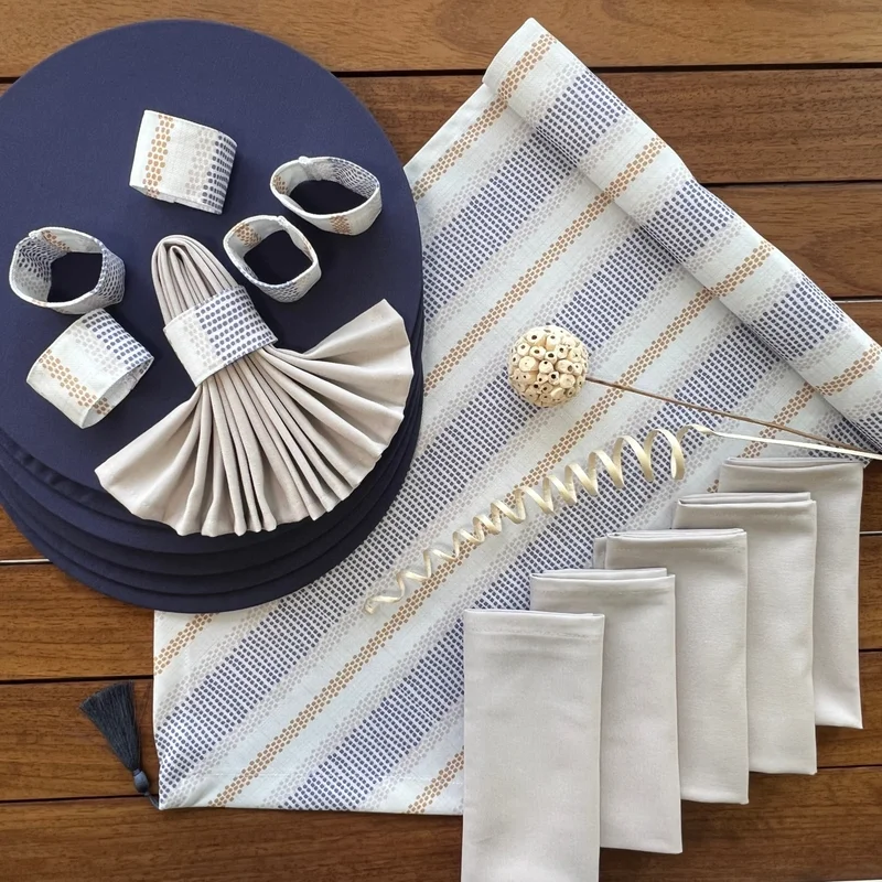 ديسينازمير Desizmir Placemat Elegant Pattern Set 6 Tableware, 6 Cloth Napkins, 6 Napkin Rings and Runner Cover Combination 2