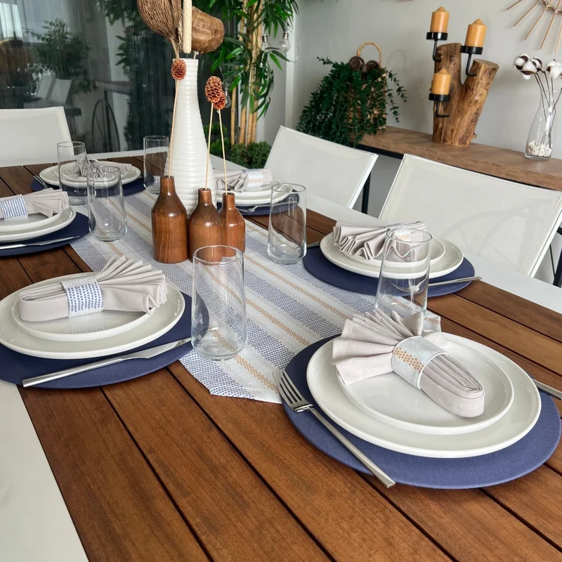 ديسينازمير Desizmir Placemat Elegant Pattern Set 6 Tableware, 6 Cloth Napkins, 6 Napkin Rings and Runner Cover Combination 2