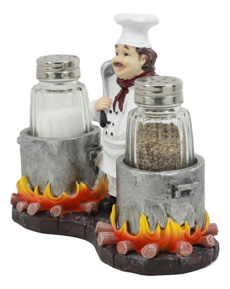 Ebros Gift Ebros Bouillon French Chef Jean With Flaming Double Cauldron Pots Salt And Pepper Shakers Holder Figurine For Kitchen Dining Table Hosting Spice Rack Accessories Gift Ideas For Women Men Chefs Cooks - Image 3