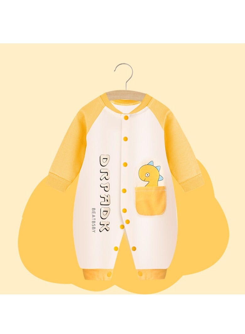 xozgdovg Baby onesie Spring and autumn newborn clothes pure cotton autumn pajamas autumn baby boys and girls baby clothing 24m/90cm yellow dinosaur 