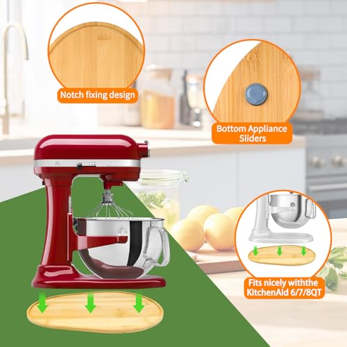 PQPO Bamboo Sliding Mat Compatible with KitchenAid 6/7/8 Quart Bowl-Lift Stand Mixer,Mixer Moving Tray Attachments Kitchen Countertop Storage Accessories - Image 4