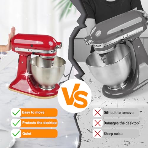 PQPO Bamboo Sliding Mat Compatible with KitchenAid 6/7/8 Quart Bowl-Lift Stand Mixer,Mixer Moving Tray Attachments Kitchen Countertop Storage Accessories - Image 2